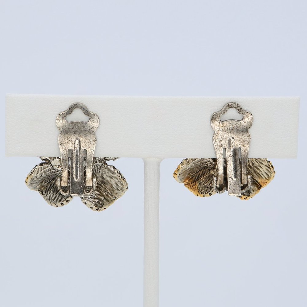 Vintage ART Arthur Pepper Gold and Silver Floral Clip-On Earrings Circa 1960s - Picture 3 of 5